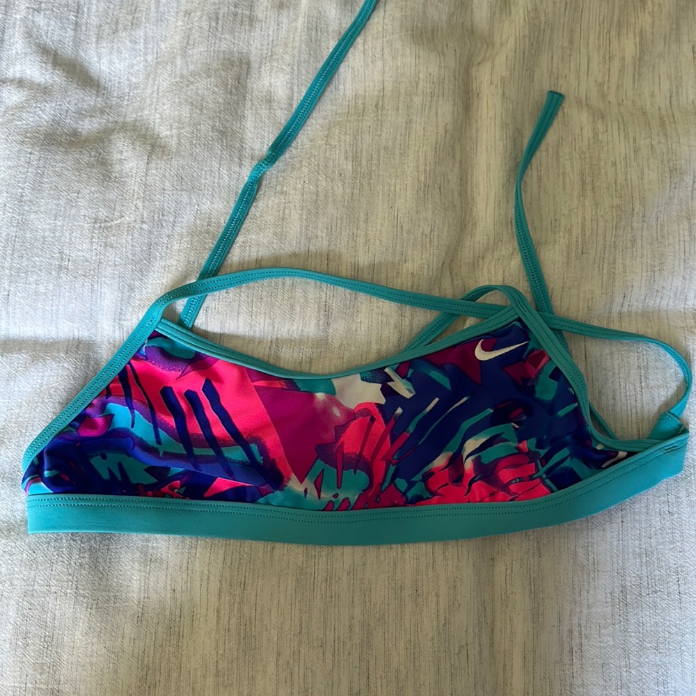 Nike Blue and Pink Swim Cross Back Tie Swim Top - Small